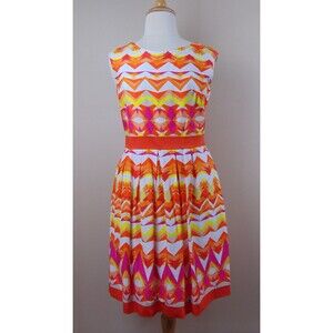 Sandra Darren Fit & Flare Pleated Dress Size 16 Knee Multicolor Sleeveless